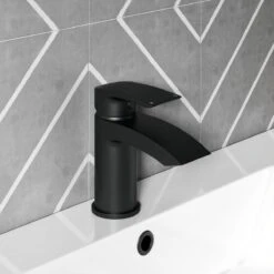 Vellamo Swift Matt Black Basin Mixer Tap & Waste -Vado Sale Store vellamo swift matt black basin tap lifestyle5B15D
