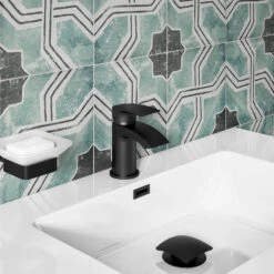 Vellamo Swift Matt Black Mini Basin Mixer Tap & Clicker Waste -Vado Sale Store vellamo swift matt black mini basin mixer lifestyle2