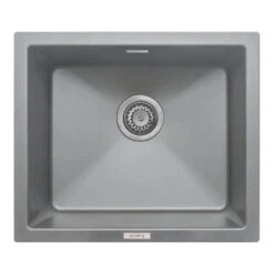 Vellamo Terra 1 Bowl Graphite Grey Granite Composite Inset / Undermount Kitchen Sink & Waste - 533 X 457mm -Vado Sale Store vellamo terra 1 bowl graphite grey undermount sink cutout