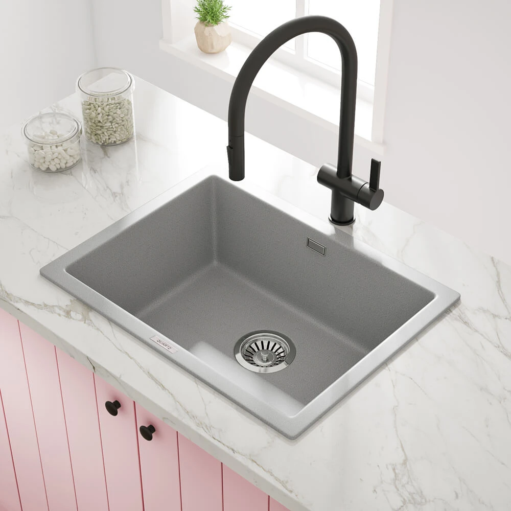Vellamo Terra Large 1 Bowl Graphite Grey Granite Composite Inset / Undermount Kitchen Sink & Waste - 610 X 460mm 8 Vellamo Terra Large 1 Bowl Graphite Grey Granite Composite Inset / Undermount Kitchen Sink & Waste - 610 X 460mm - Image 6