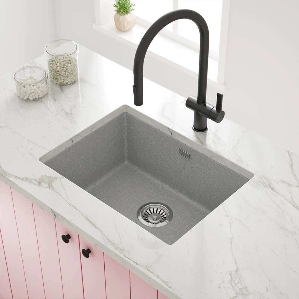 Vellamo Terra Large 1 Bowl Graphite Grey Granite Composite Inset / Undermount Kitchen Sink & Waste - 610 X 460mm 5 Vellamo Terra Large 1 Bowl Graphite Grey Granite Composite Inset / Undermount Kitchen Sink & Waste - 610 X 460mm - Image 3