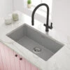 Vellamo Terra Extra Large 1 Bowl Graphite Grey Granite Composite Undermount Kitchen Sink & Waste Kit - 774 X 434mm