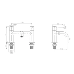 Harbour Clarity Brushed Brass Deck Mounted Bath Filler -Vado Sale Store vellamo twist brushed brass bath filler technical drawing