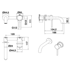 Harbour Clarity Brushed Brass Wall Mounted Basin Mixer Tap 11 Harbour Clarity Brushed Brass Wall Mounted Basin Mixer Tap -Vado Sale Store vellamo twist brushed brass wall basin tap technical drawing