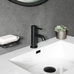 Harbour Clarity Matt Black Mini Basin Mixer Tap & Waste -Vado Sale Store vellamo twist matt bl mini basin mixer lifestyle