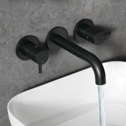 Harbour Clarity Matt Black 3 Hole Wall Mounted Basin Tap With Easy Plumb Installation Kit