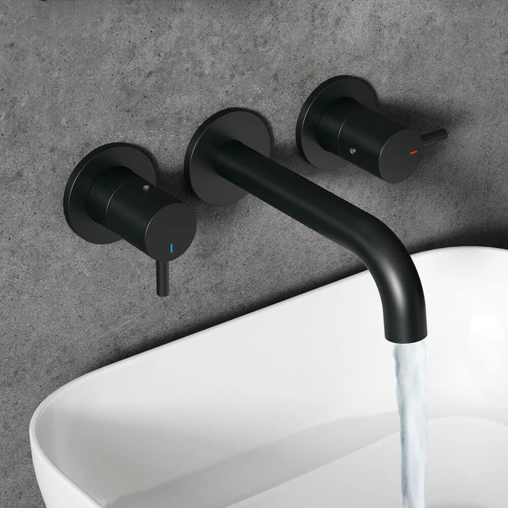 Harbour Clarity Matt Black 3 Hole Wall Mounted Basin Tap With Easy Plumb Installation Kit 3 Harbour Clarity Matt Black 3 Hole Wall Mounted Basin Tap With Easy Plumb Installation Kit