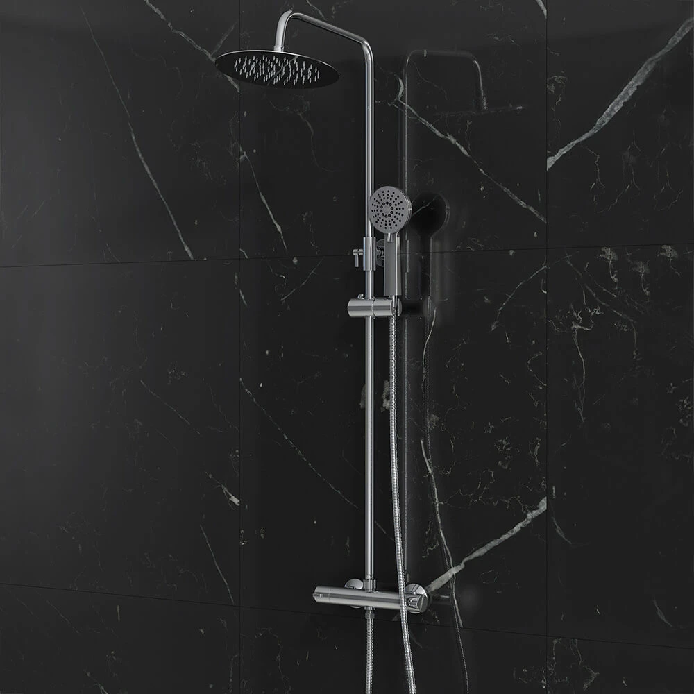 Vellamo Twist Round Thermostatic Shower Valve, Fixed Head & Handset Shower Set - Chrome 4 Vellamo Twist Round Thermostatic Shower Valve, Fixed Head & Handset Shower Set - Chrome - Image 2