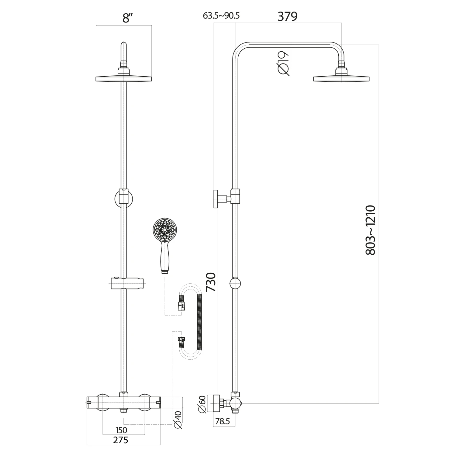 Vellamo Twist Round Thermostatic Shower Valve, Fixed Head & Handset Shower Set - Chrome 5 Vellamo Twist Round Thermostatic Shower Valve, Fixed Head & Handset Shower Set - Chrome - Image 3