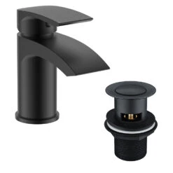 Vellamo Swift Matt Black Mini Basin Mixer Tap & Clicker Waste -Vado Sale Store velswift07 wa93bk cutouts n