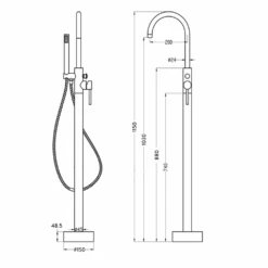 Vellamo Twist Freestanding Bath Shower Mixer Tap -Vado Sale Store veltwist13 technical drawing