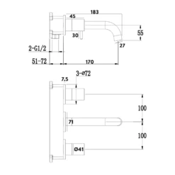 Harbour Clarity Matt Black 3 Hole Wall Mounted Basin Tap With Easy Plumb Installation Kit 13 Harbour Clarity Matt Black 3 Hole Wall Mounted Basin Tap With Easy Plumb Installation Kit -Vado Sale Store veltwist26 technical drawing