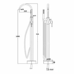 Harbour Clarity Matt Black Floorstanding Bath Shower Mixer & Shower Kit 11 Harbour Clarity Matt Black Floorstanding Bath Shower Mixer & Shower Kit -Vado Sale Store veltwist31 technical drawing