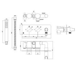 The Tap Factory Vibrance Brushed Brass WRAS Approved Concealed Thermostatic Shower Valve With Fixed Shower Head And Shower Handset 9 The Tap Factory Vibrance Brushed Brass WRAS Approved Concealed Thermostatic Shower Valve With Fixed Shower Head And Shower Handset -Vado Sale Store vibrance shower set tech drawing