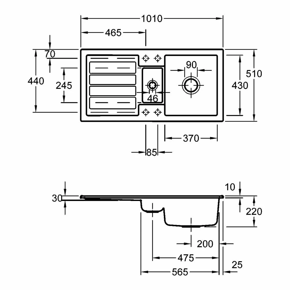 Villeroy & Boch Flavia 60 White Ceramic 1.5 Bowl Sink With Reversible Drainer - 1010 X 510mm 5 Villeroy & Boch Flavia 60 White Ceramic 1.5 Bowl Sink With Reversible Drainer - 1010 X 510mm - Image 3