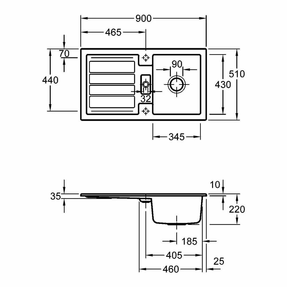 Villeroy & Boch Flavia 50 Ceramic Single Bowl Sink With Reversible Drainer - 900mm X 510mm 5 Villeroy & Boch Flavia 50 Ceramic Single Bowl Sink With Reversible Drainer - 900mm X 510mm - Image 3