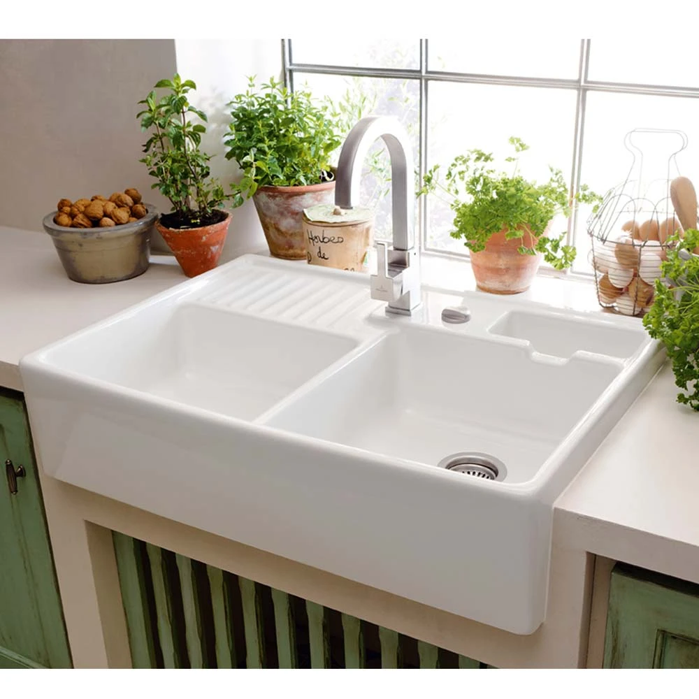 Villeroy & Boch Butler 90 Alpine White Ceramic 1.75 Bowl Belfast Sink - 895 X 630mm 3 Villeroy & Boch Butler 90 Alpine White Ceramic 1.75 Bowl Belfast Sink - 895 X 630mm