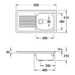 Villeroy & Boch Medici Ceramic Single Bowl Sink With Reversible Drainer - 920 X 510mm -Vado Sale Store villeroyboch 6771 tech