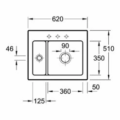 Villeroy & Boch Subway 60XM Alpine White Ceramic Plus 1.5 Bowl Top Mount Sink - 620mm X 510mm 7 Villeroy & Boch Subway 60XM Alpine White Ceramic Plus 1.5 Bowl Top Mount Sink - 620mm X 510mm -Vado Sale Store villeroyboch 6780r1 tech
