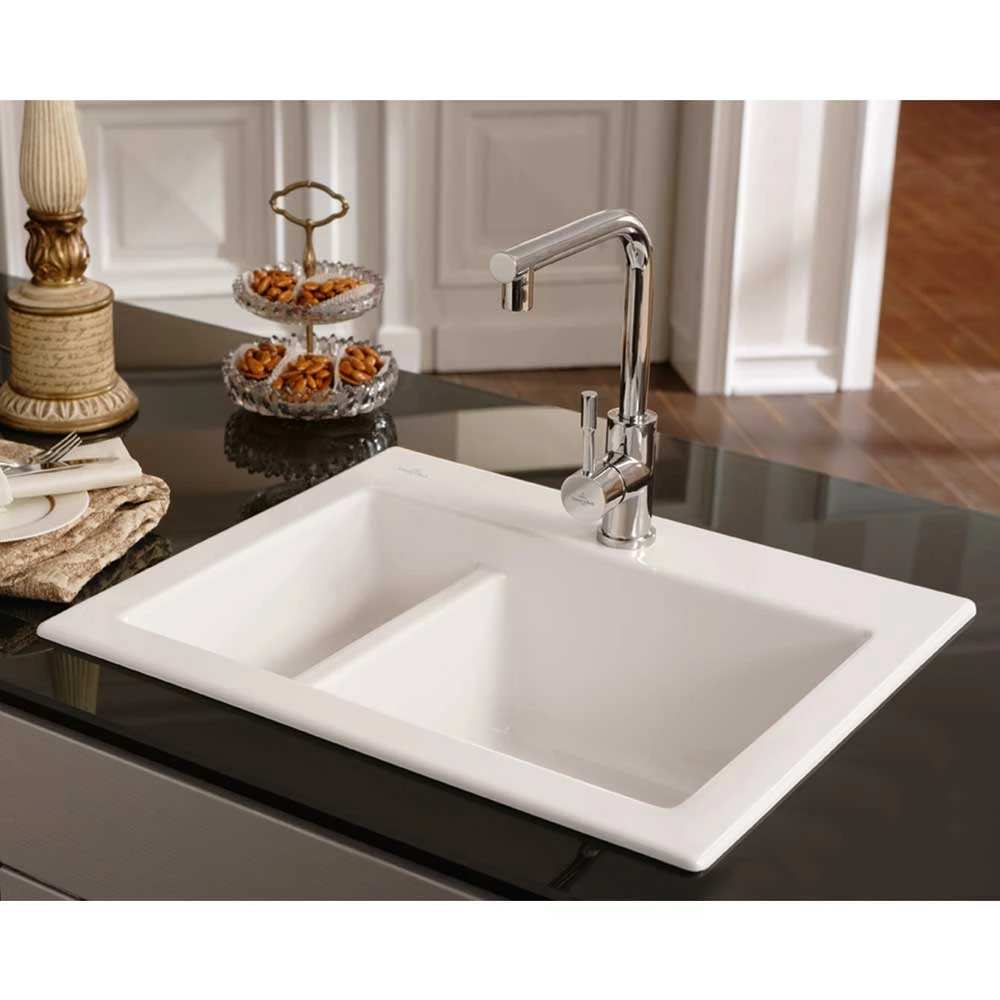 Villeroy & Boch Subway 60XM Alpine White Ceramic Plus 1.5 Bowl Top Mount Sink - 620mm X 510mm 4 Villeroy & Boch Subway 60XM Alpine White Ceramic Plus 1.5 Bowl Top Mount Sink - 620mm X 510mm - Image 2