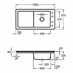 Villeroy & Boch Timeline 60 White CeramicPlus Single Bowl Sink With Reversible Drainer - 1000mm X 510mm -Vado Sale Store villeroyboch 679001 tech