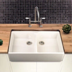 Villeroy & Boch Farmhouse 80 White Ceramic Double Bowl Belfast Sink - 795 X 500mm -Vado Sale Store villeroybochfarmhouse80sink