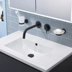 VOS Single Lever Wall Mounted Basin Mixer - Matt Black -Vado Sale Store vos 2 hole wall basin mixer matt black lifestyle2