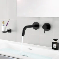 VOS Single Lever Wall Mounted Basin Mixer - Matt Black -Vado Sale Store vos 2 hole wall basin mixer matt black lifestyle4