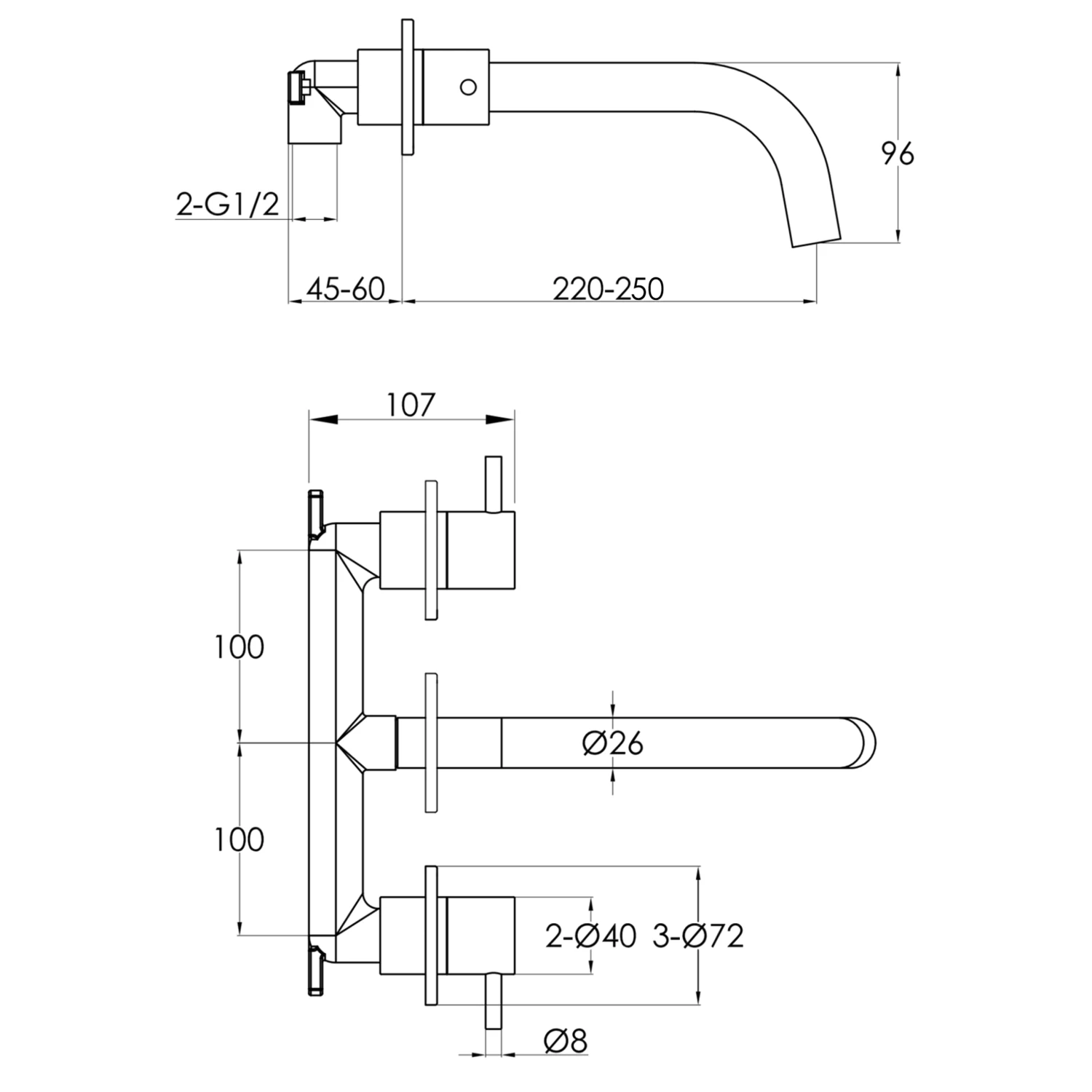 VOS 3 Hole Wall Mounted Basin Mixer - Brushed Bronze 4 VOS 3 Hole Wall Mounted Basin Mixer - Brushed Bronze - Image 2