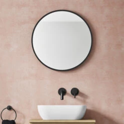 VOS Round Matt Black Framed Mirror - 600mm