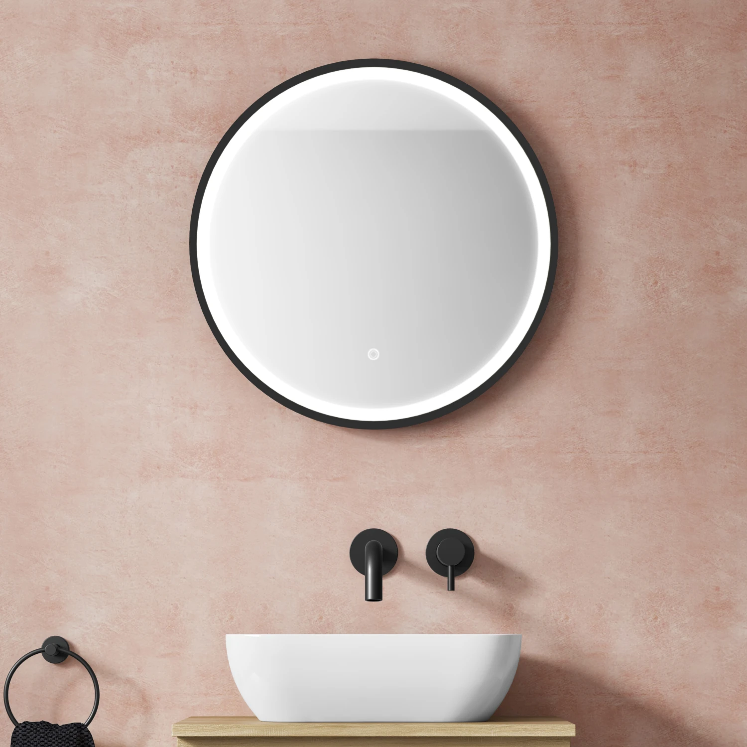 VOS LED Illuminated Round Brushed Brass Framed Mirror With Demister Pad & Colour Change Lights - 600mm 4 VOS LED Illuminated Round Brushed Brass Framed Mirror With Demister Pad & Colour Change Lights - 600mm - Image 2