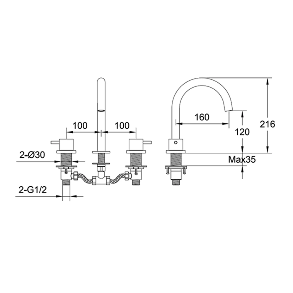VOS 3 Hole Deck Mounted Basin Mixer - Brushed Brass 6 VOS 3 Hole Deck Mounted Basin Mixer - Brushed Brass - Image 4