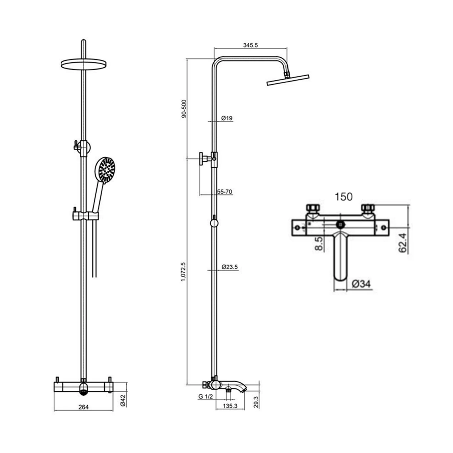VOS Exposed 3 Outlet Rigid Riser Thermostatic Shower Set - Brushed Black 5 VOS Exposed 3 Outlet Rigid Riser Thermostatic Shower Set - Brushed Black - Image 3