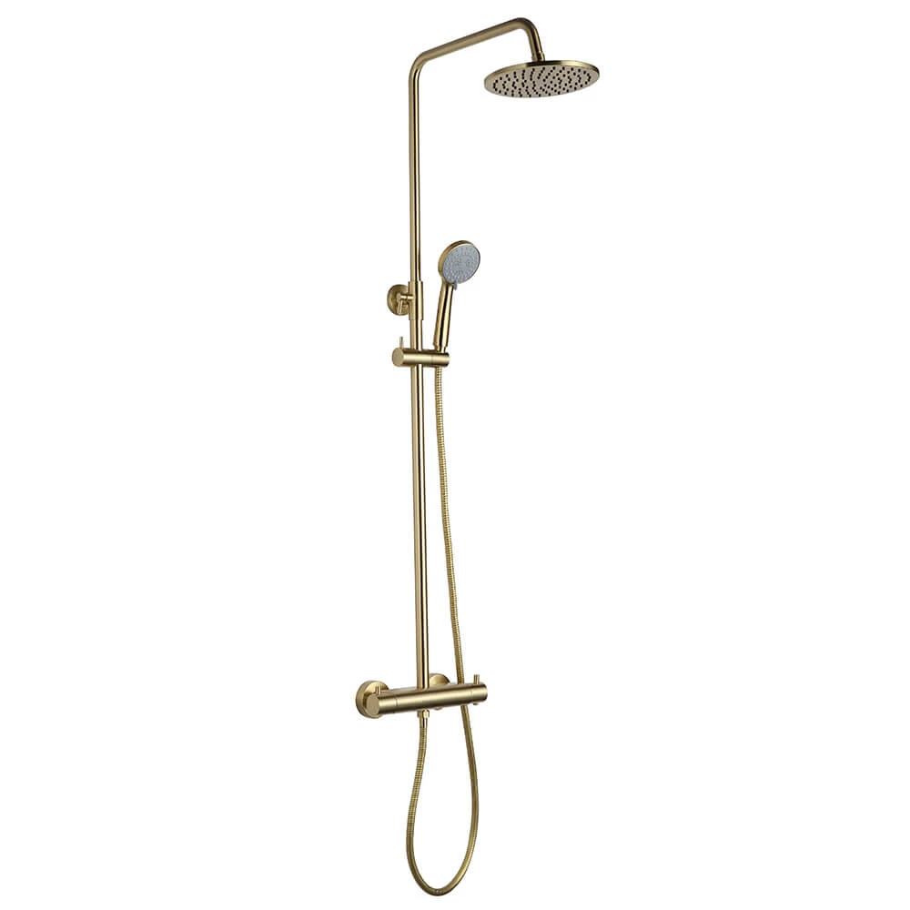 VOS Exposed Dual Outlet Rigid Riser Thermostatic Shower Set - Brushed Brass 3 VOS Exposed Dual Outlet Rigid Riser Thermostatic Shower Set - Brushed Brass