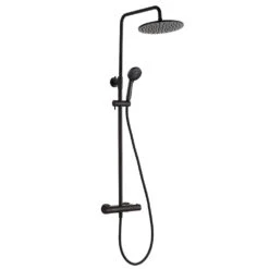 VOS Exposed Dual Outlet Rigid Riser Thermostatic Shower Set - Matt Black