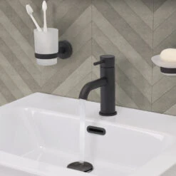 VOS Single Lever Basin Mixer - Matt Black -Vado Sale Store vos mono lever basin tap matt black lifestyle2