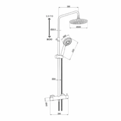 VOS Exposed Dual Outlet Rigid Riser Thermostatic Shower Set - Matt Black -Vado Sale Store vos rigid riser with handset kit tech drawing 2