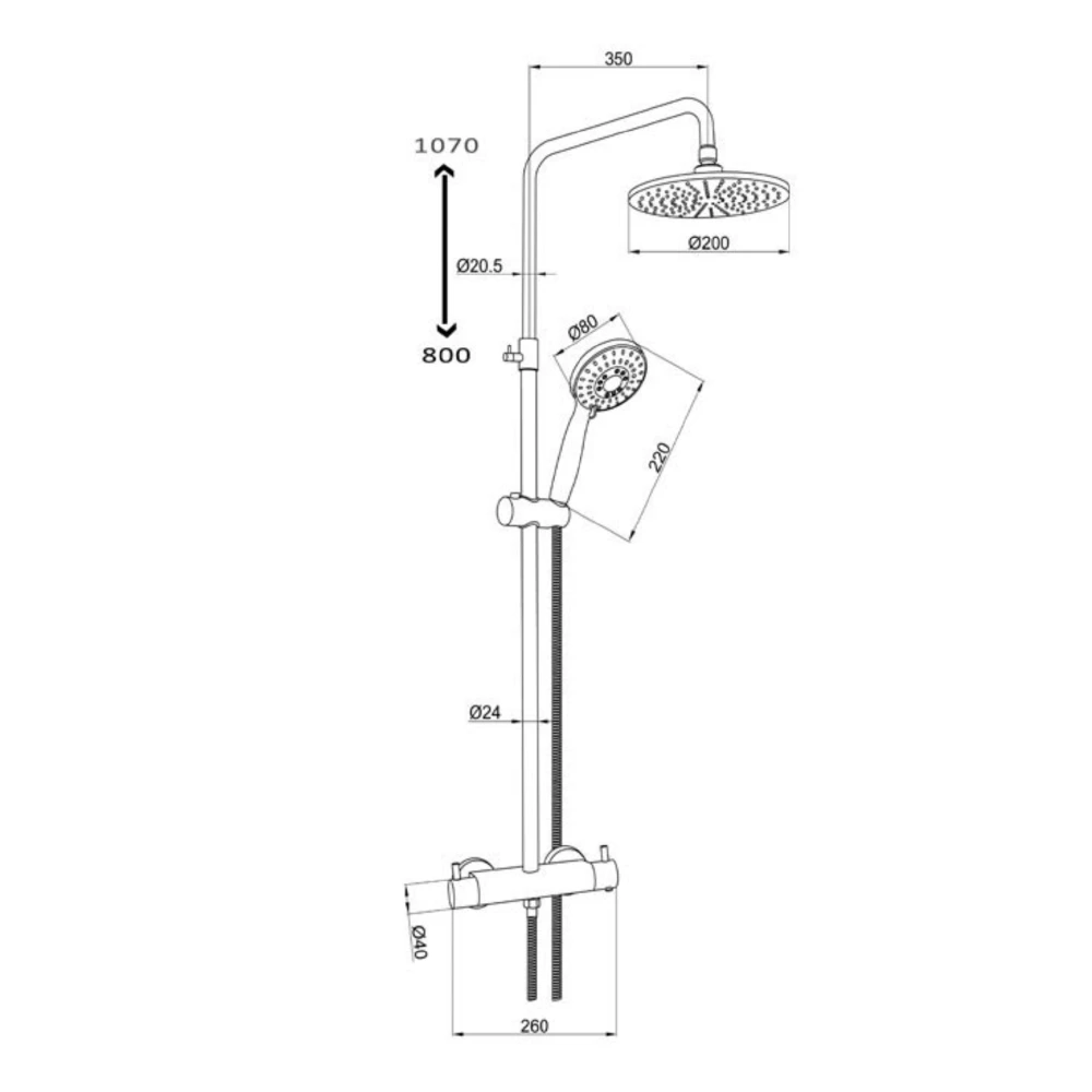 VOS Exposed Dual Outlet Rigid Riser Thermostatic Shower Set - Brushed Brass 5 VOS Exposed Dual Outlet Rigid Riser Thermostatic Shower Set - Brushed Brass - Image 3