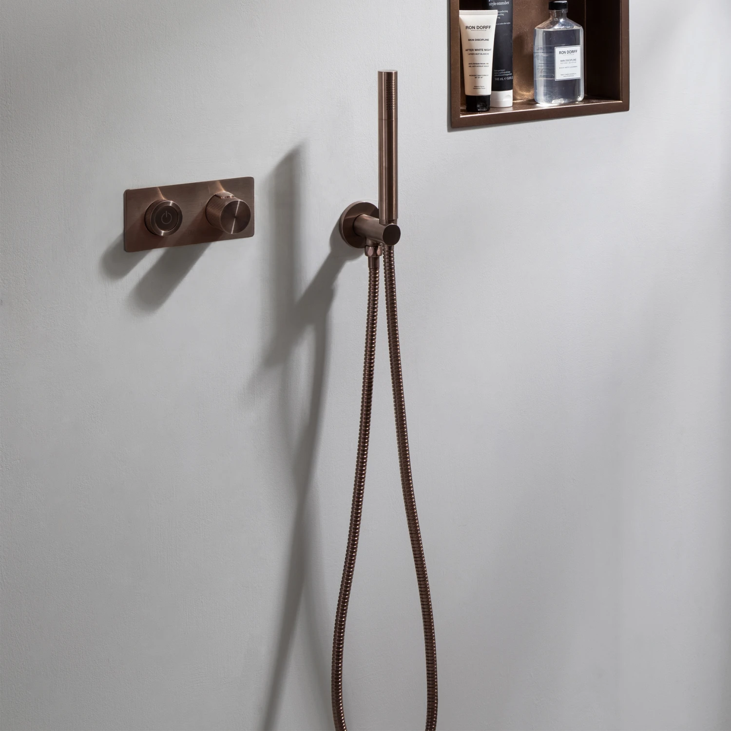 VOS Round Water Outlet & Holder With Metal Hose & Slim Hand Shower - Brushed Bronze 4 VOS Round Water Outlet & Holder With Metal Hose & Slim Hand Shower - Brushed Bronze - Image 2