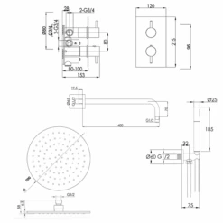 VOS Concealed Dual Outlet 2 Handle Shower Valve, Fixed Head & Shower Handset Kit - Matt Black -Vado Sale Store vos shower valve kit 2 handle 200 head tech
