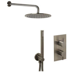 VOS Concealed Dual Outlet 2 Handle Shower Valve, Fixed Head & Shower Handset Kit - Brushed Black