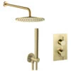 VOS Concealed Dual Outlet 2 Handle Shower Valve, Fixed Head & Shower Handset Kit - Brushed Brass -Vado Sale Store vos shower valve kit 2 handle brushed brass cutout