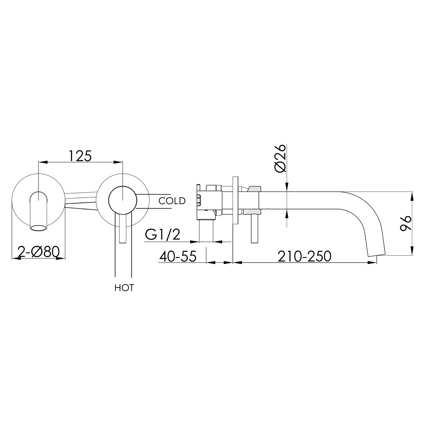 VOS Single Lever 210mm - 250mm Wall Mounted Basin Mixer - Brushed Bronze 4 VOS Single Lever 210mm - 250mm Wall Mounted Basin Mixer - Brushed Bronze - Image 2