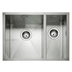 Caple Zero 1.5 Bowl Inset Or Undermount Brushed Stainless Steel Sink & Waste Kit With Right Hand Small Bowl - 596 X 450mm -Vado Sale Store zero150r cutout