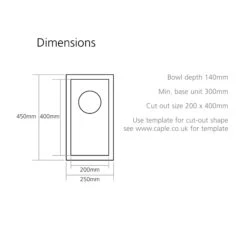 Caple Zero 0.5 Bowl Inset Or Undermount Brushed Stainless Steel Sink & Waste Kit - 250 X 450mm 8 Caple Zero 0.5 Bowl Inset Or Undermount Brushed Stainless Steel Sink & Waste Kit - 250 X 450mm -Vado Sale Store zero20 tech