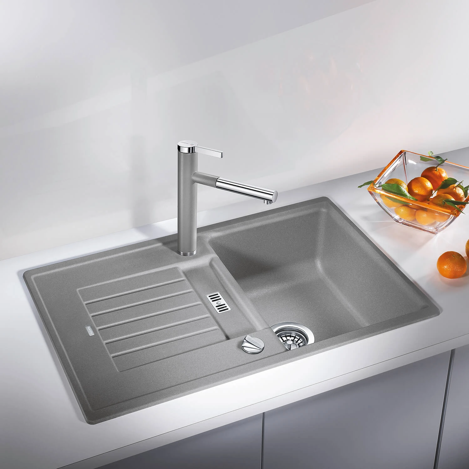 Blanco Zia 45 S Compact 1.5 Bowl Inset White Silgranit Composite Kitchen Sink & Waste With Reversible Drainer - 780 X 500mm 4 Blanco Zia 45 S Compact 1.5 Bowl Inset White Silgranit Composite Kitchen Sink & Waste With Reversible Drainer - 780 X 500mm - Image 2