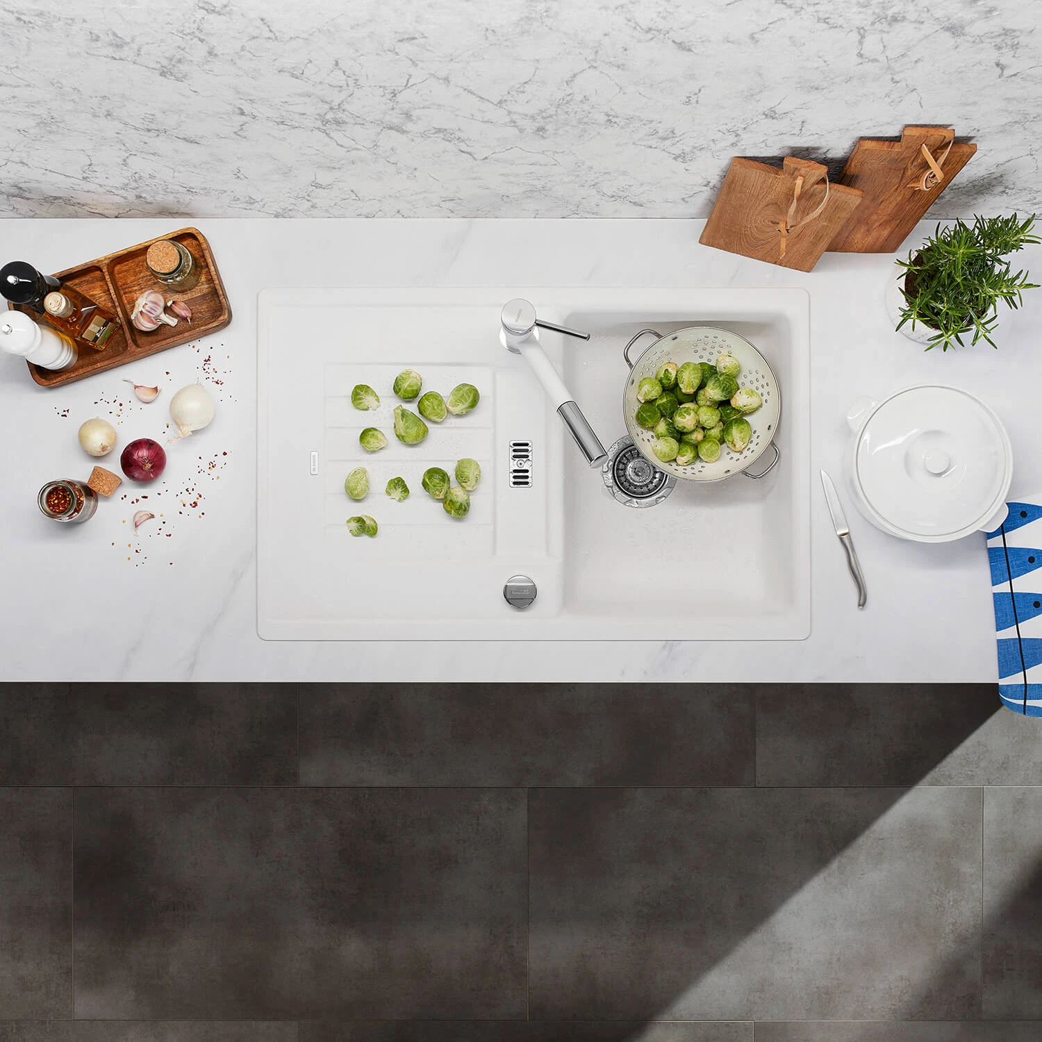 Blanco Zia 45 S Compact 1.5 Bowl Inset White Silgranit Composite Kitchen Sink & Waste With Reversible Drainer - 780 X 500mm 13 Blanco Zia 45 S Compact 1.5 Bowl Inset White Silgranit Composite Kitchen Sink & Waste With Reversible Drainer - 780 X 500mm - Image 11