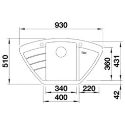 Blanco Zia 9 E Corner 1 Bowl Inset Black Silgranit Composite Kitchen Sink & Waste With Reversible Drainer - 930 X 510mm -Vado Sale Store zia 9 e line drawing top view cropped