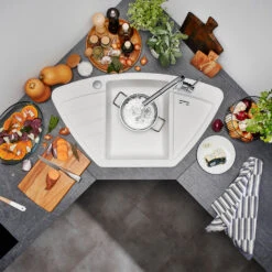 Blanco Zia 9 E Corner 1 Bowl Inset Black Silgranit Composite Kitchen Sink & Waste With Reversible Drainer - 930 X 510mm -Vado Sale Store zia 9 e white lifestyle3 cropped