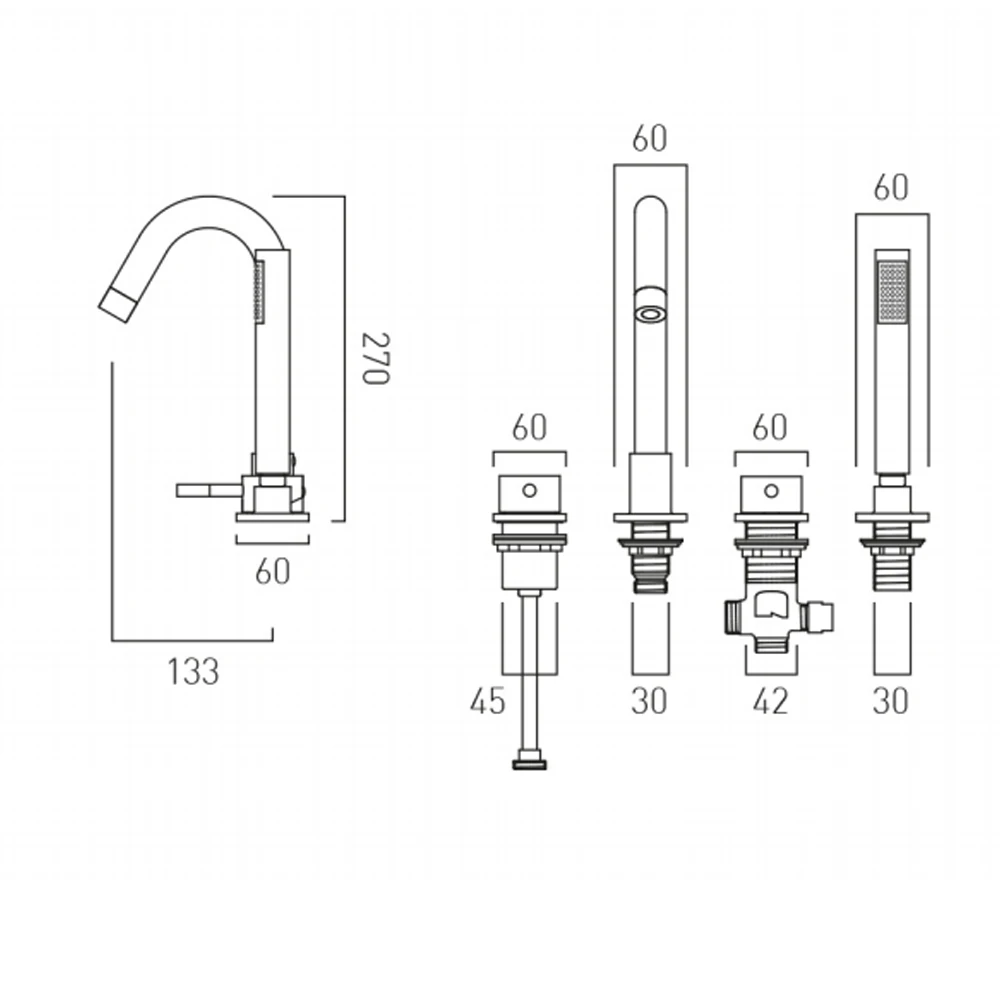 Vado Zoo Deck Mounted 4 Hole Single Lever Bath Shower Mixer 4 Vado Zoo Deck Mounted 4 Hole Single Lever Bath Shower Mixer - Image 2